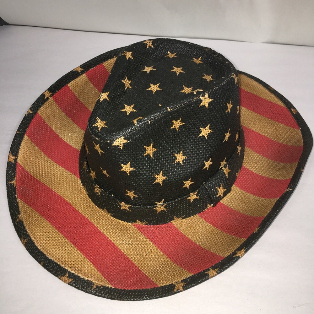 American Flag Cowboy Hat,Striped Western Tea-Stained USA Shape-It Brim